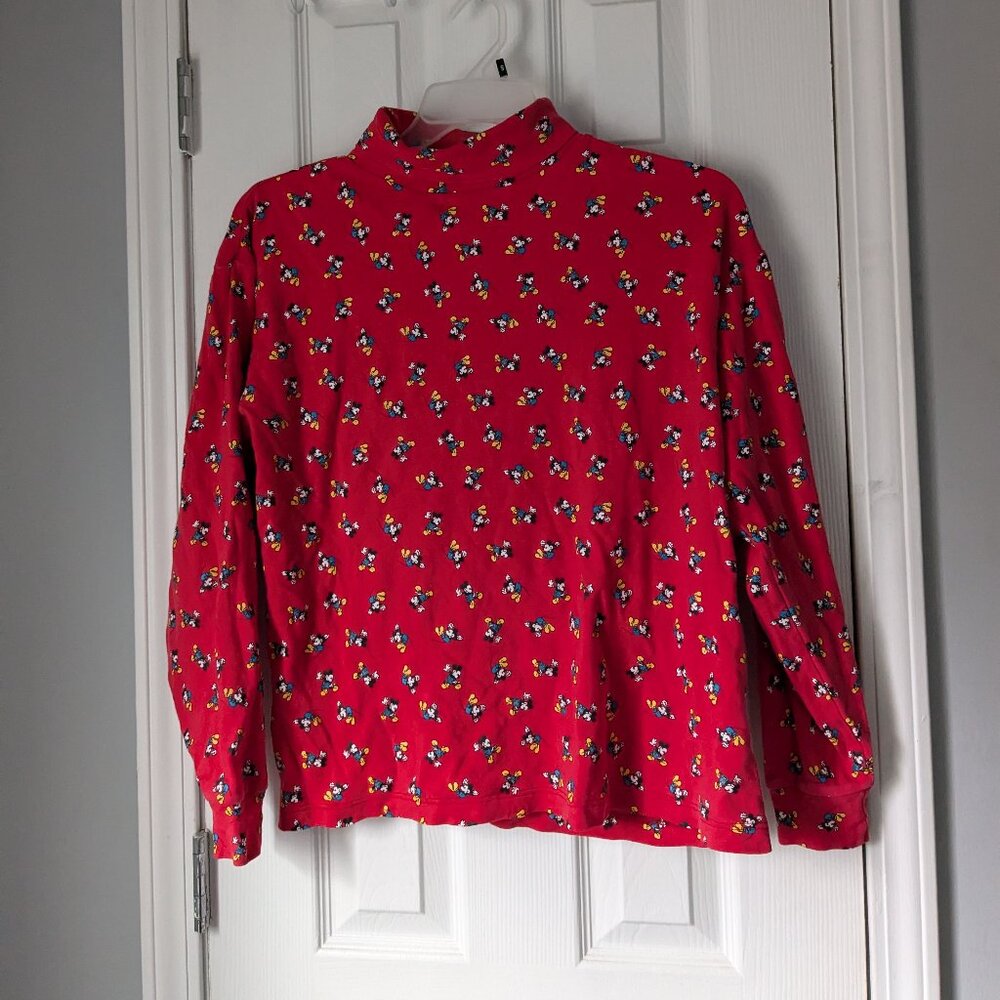 Vintage Mickey Mouse Mock Neck Shirt, Red, Long Sleeves, Size M-L, Mickey & Co